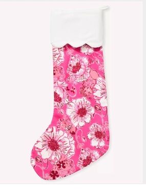 Lilly Pulitzer Printed Cotton Stocking in Sun Shell Pink Feeling Poppy.  New